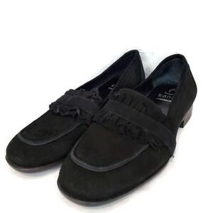 Kanna Kaffir Black Suede Ruffles Penny Loafers Womens Size 38 Spain Made Shoes